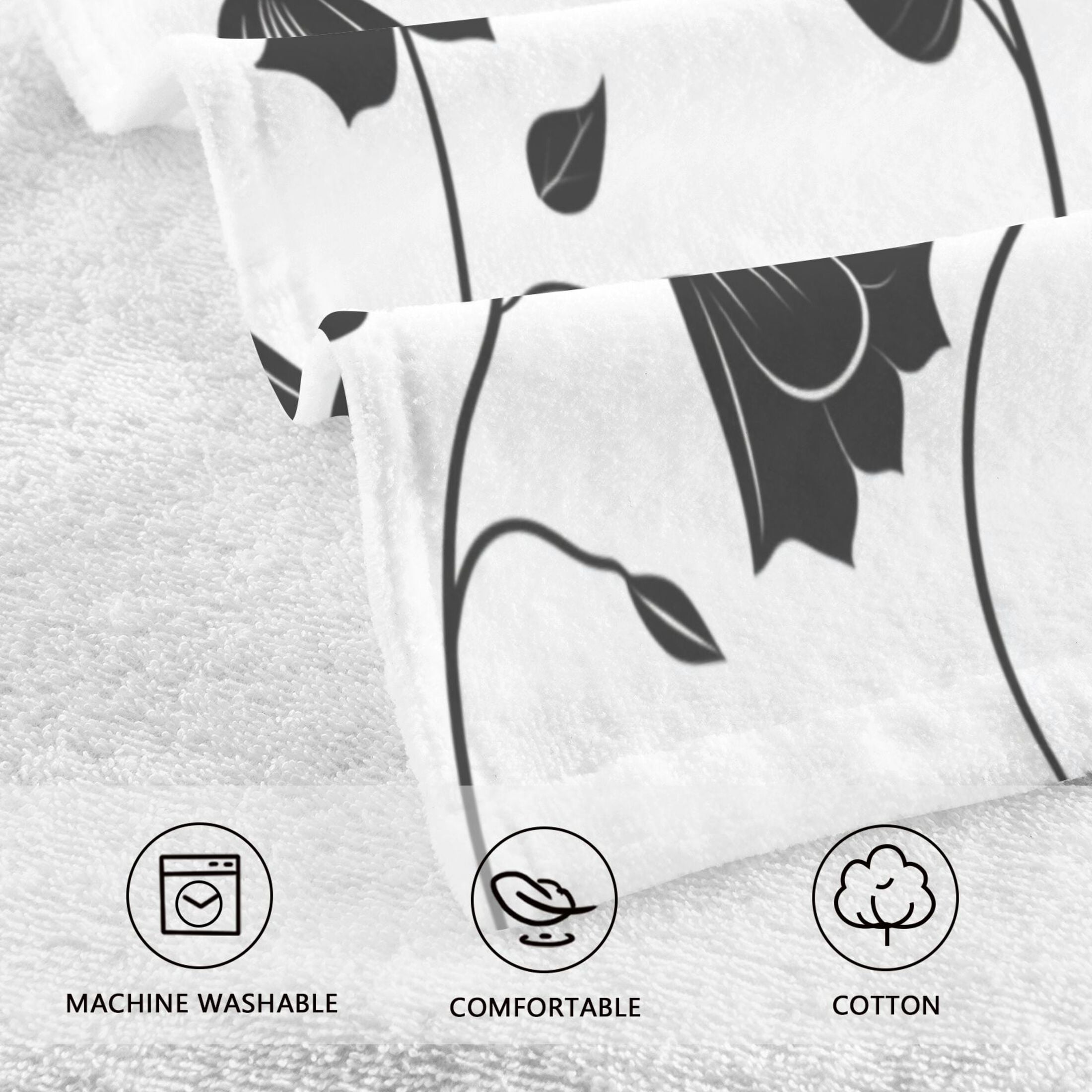 Cotton Towel Two-Piece 16x28 Inch One Sizex2 Face Towel Set Towel Set Cotton Hand Bath Towel Bathroom Beach Black Flower