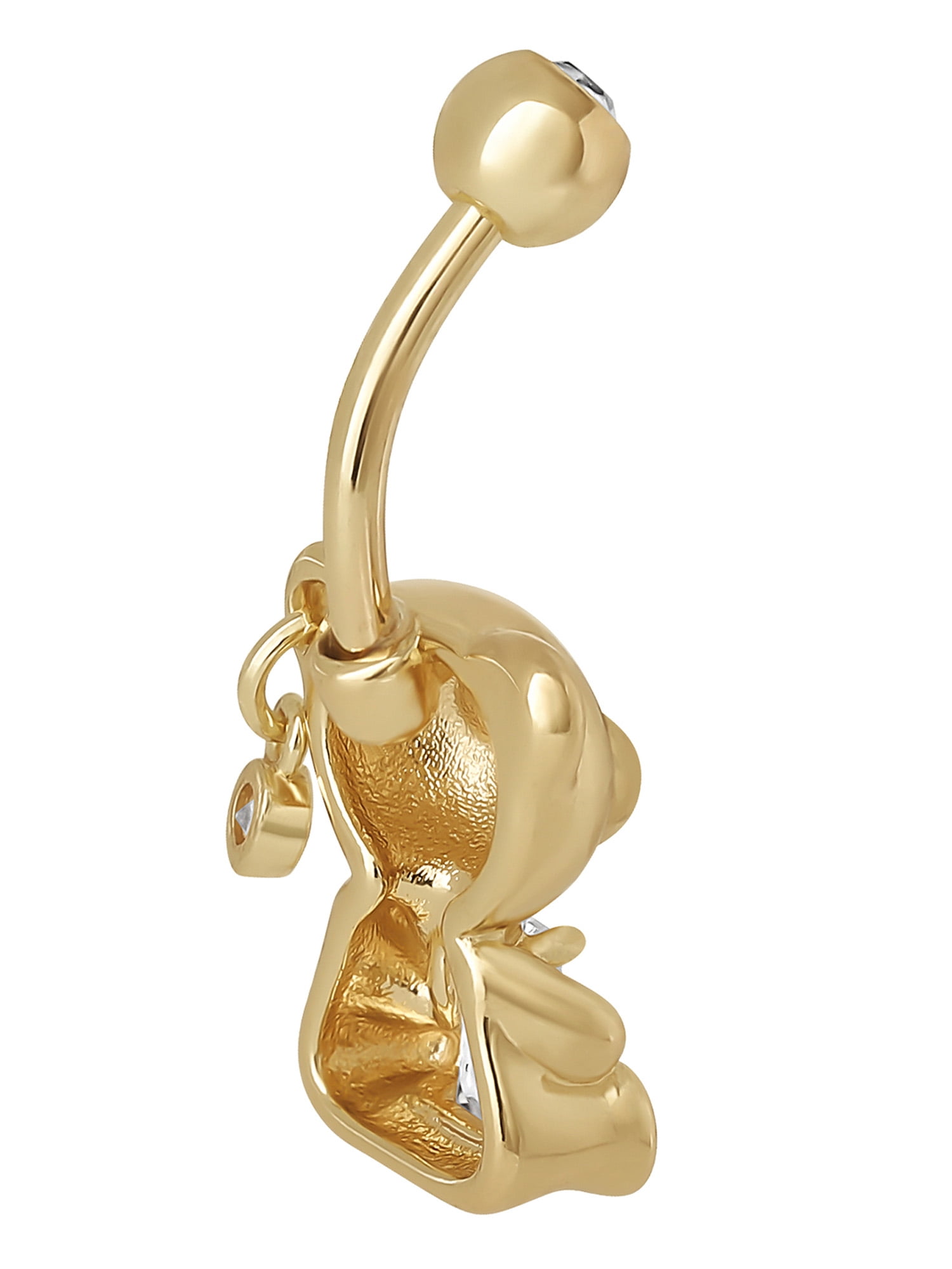 No Boundaries Women's Gold Tone Stainless Steel Teddy Bear Belly Ring - Fashion Navel Jewelry