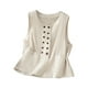 thumbnail image 1 of Vestidos Casuales Para Mujer, Blusas De Mujer De Moda Camisola sin mangas de lino y imitación de color liso para mujer con cuello redondo y botones, 1 of 4