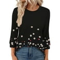 thumbnail image 4 of Ounisa Fall Summer Shirts for Women 3/4 Length Sleeve Crewneck Tops Trendy Loose Casual Printed Three Quarter Cute Blouse, 4 of 6