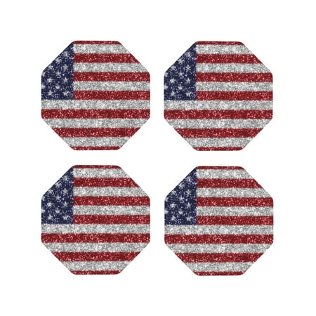 

Honeii America Flag Glitter Print Leather Coaster Set of 4 Ideal for Safeguarding Your Furniture from Drinks Spills and Effortless Cleanup-Octagon