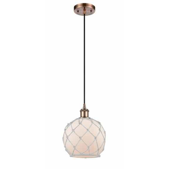 Innovations 516-1P-AC-G121-8RW-LED Farmhouse Rope 1 Light Mini Pendant part of the Ballston Collection, Antique Copper