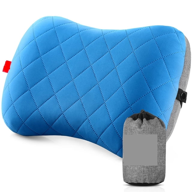 Ultralight Inflatable Pillow with Removable Cover for Neck Lumber Support - Upgrade Washable Travel Air Pillows for Camping, Hiking, Backpacking (Grey)