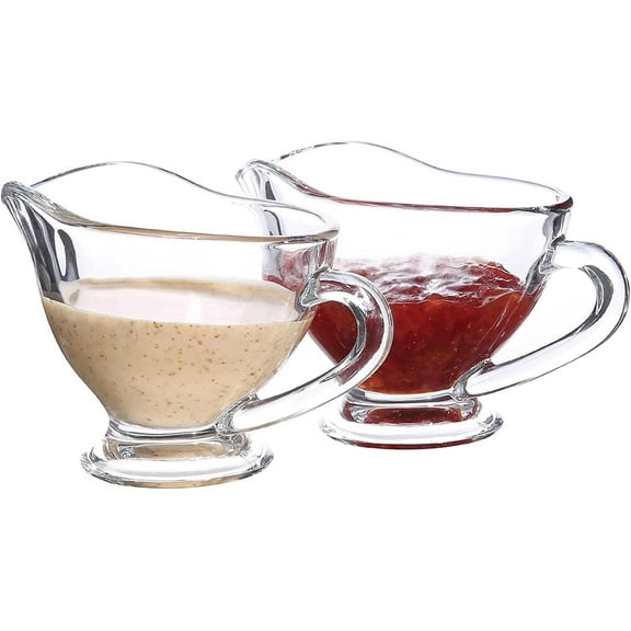 Set of 2 Glass Gravy Boat with Handle - 7 oz Creamer Pitcher for Sauce, Gravy, Salad Dressing