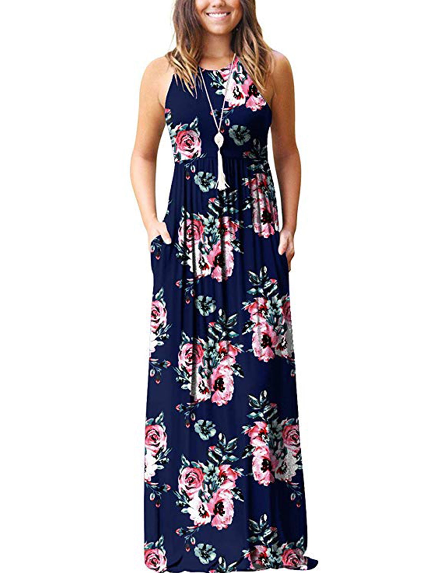 Peach Couture Women Casual Vinatge Boho Sleeveless Floral Summer Long Maxi Dress