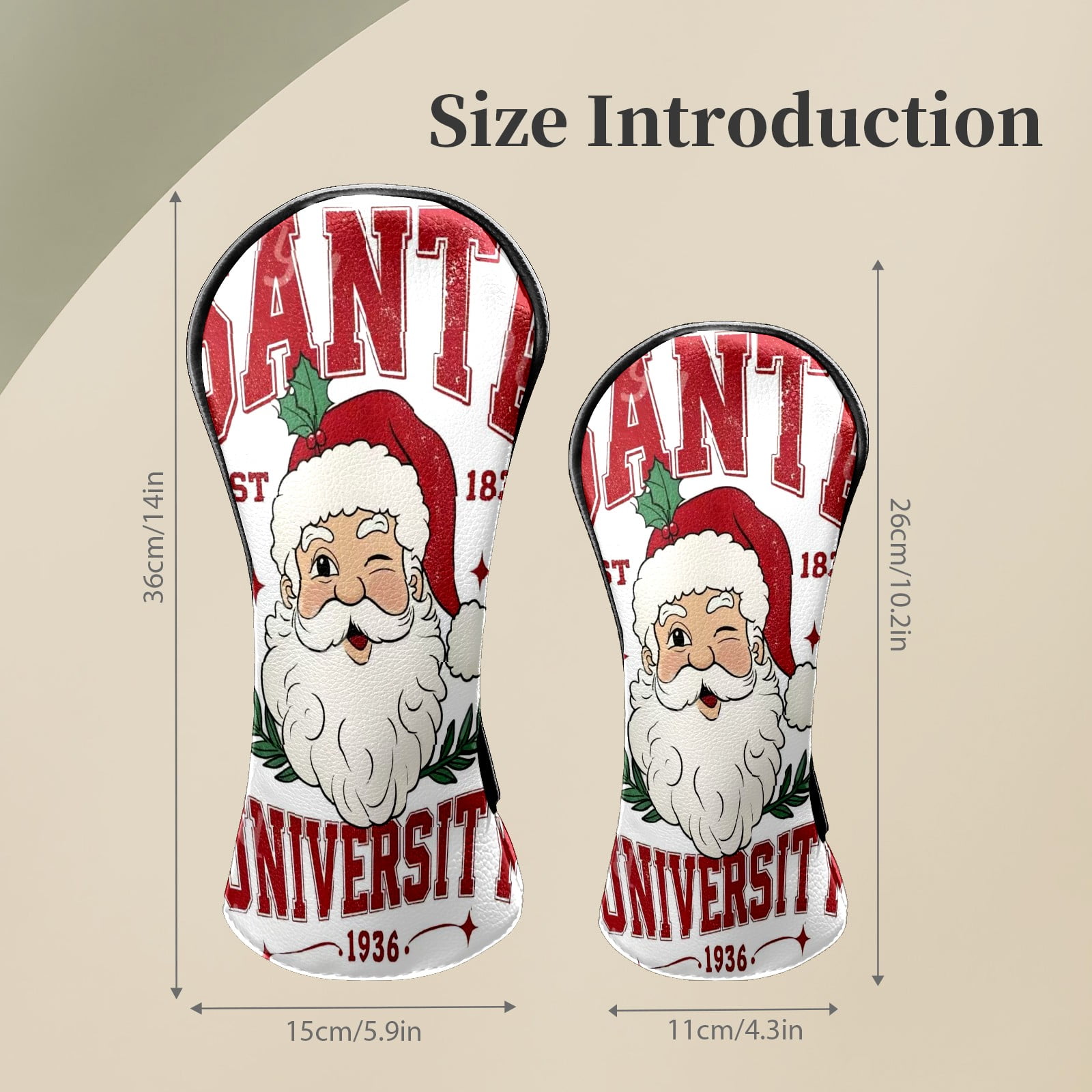 Golf Club Head Covers Happy Christmas Waterproof Leather Golf Head Covers for Men Women Driver Head Cover Fairway Headcover for Golf Lovers
