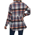 thumbnail image 5 of Xuanfei Women Plaid Lapel Collar Button Down Long Sleeve Mid-Length Shirt Top, 5 of 6