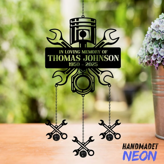 Handmadetneonsign Garage Memorial Metal Wind Chimes Rattle, Custom Memorial Gift for Dad, Grandpa 140419