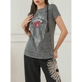 thumbnail image 4 of Faithtur Womenacute;s Slim Gothic Tops Retro Rhinestone Cross  Wing Print Cap Sleeve Round-Neck Grunge T-Shirts for Summer Spring, 4 of 9