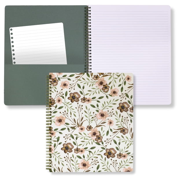 Steel Mill & Co Lindo Cuaderno De Espiral Grande Con Rayas Universitarias, 11" X 9,5" Con Tapa Dura Duradera Y 160 Páginas Rayadas Woodland Floral