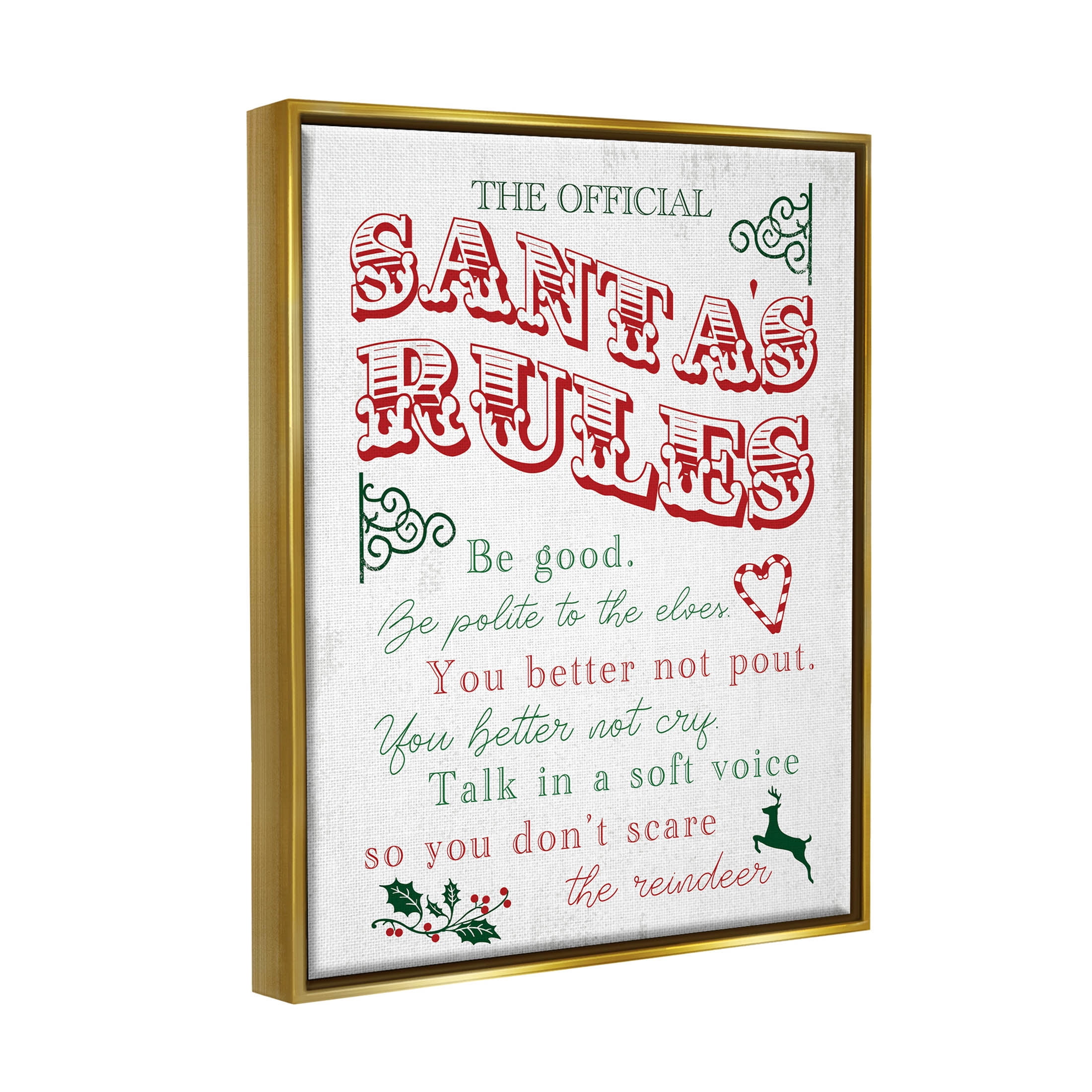 Official Santa's Rules Christmas List Holiday Graphic Art Metallic Gold Framed Art Print Wall Art