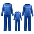 thumbnail image 4 of HNMKIU Satin Silk O-Neck with Button Pajamas Set Two-Piece Christmas Pajamas for Family Long Sleeve Sleepwear Loungewear Nightwear Pants for Kids Blue,Kids_160, 4 of 8