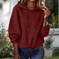 thumbnail image 2 of HAiming Womens Hoodies Long Sleeve Drawstring Solid Color Casual Trendy Sweatshirts Fall Winter Going out Blouses, 2 of 7