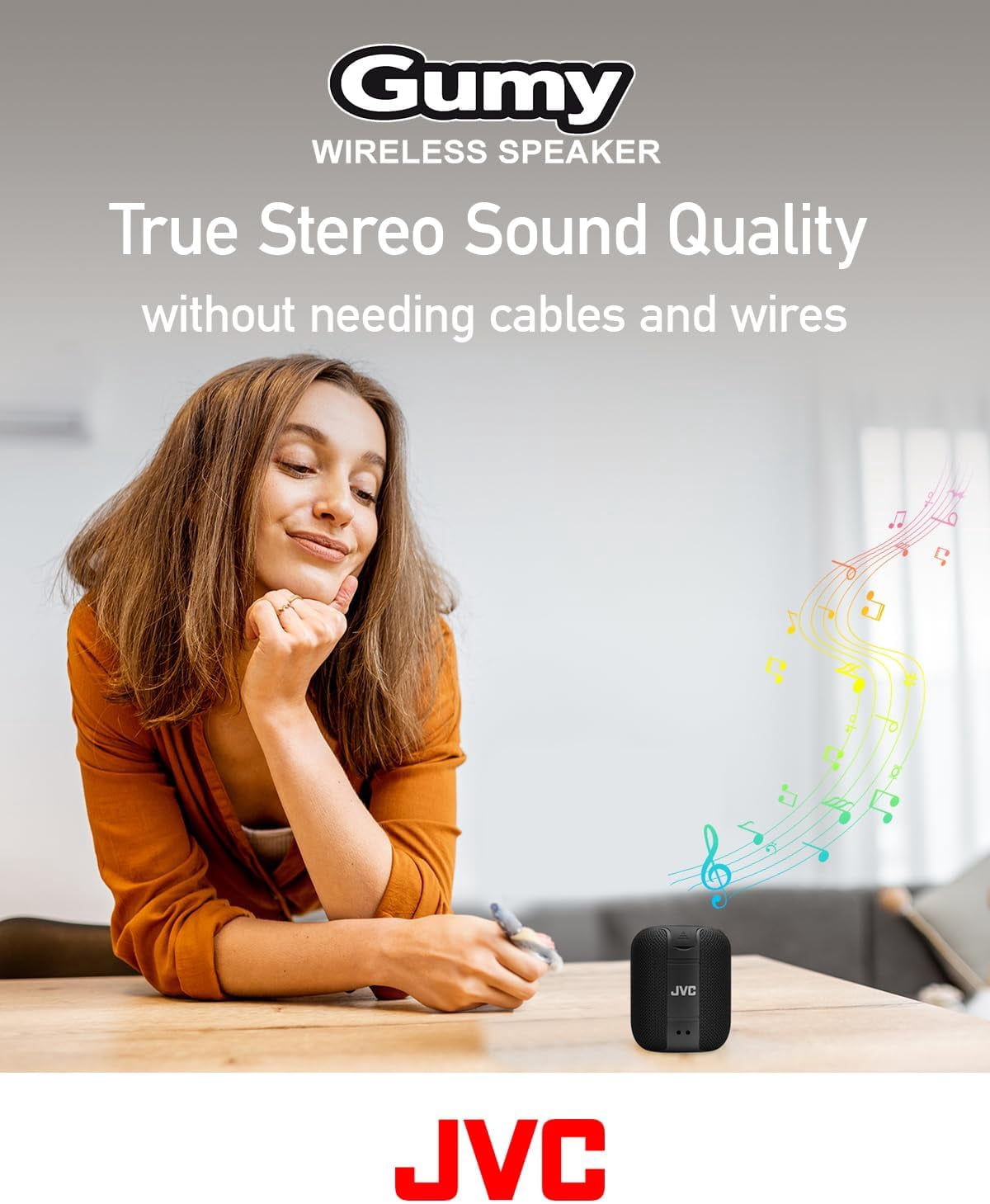 JVC Portable Gumy Wireless Speaker with Surround Sound, Bluetooth 5.3, Lightweight, TWS Capability, USB-C, up to 15-Hour Battery Life - SPSG1BTA (Blue)