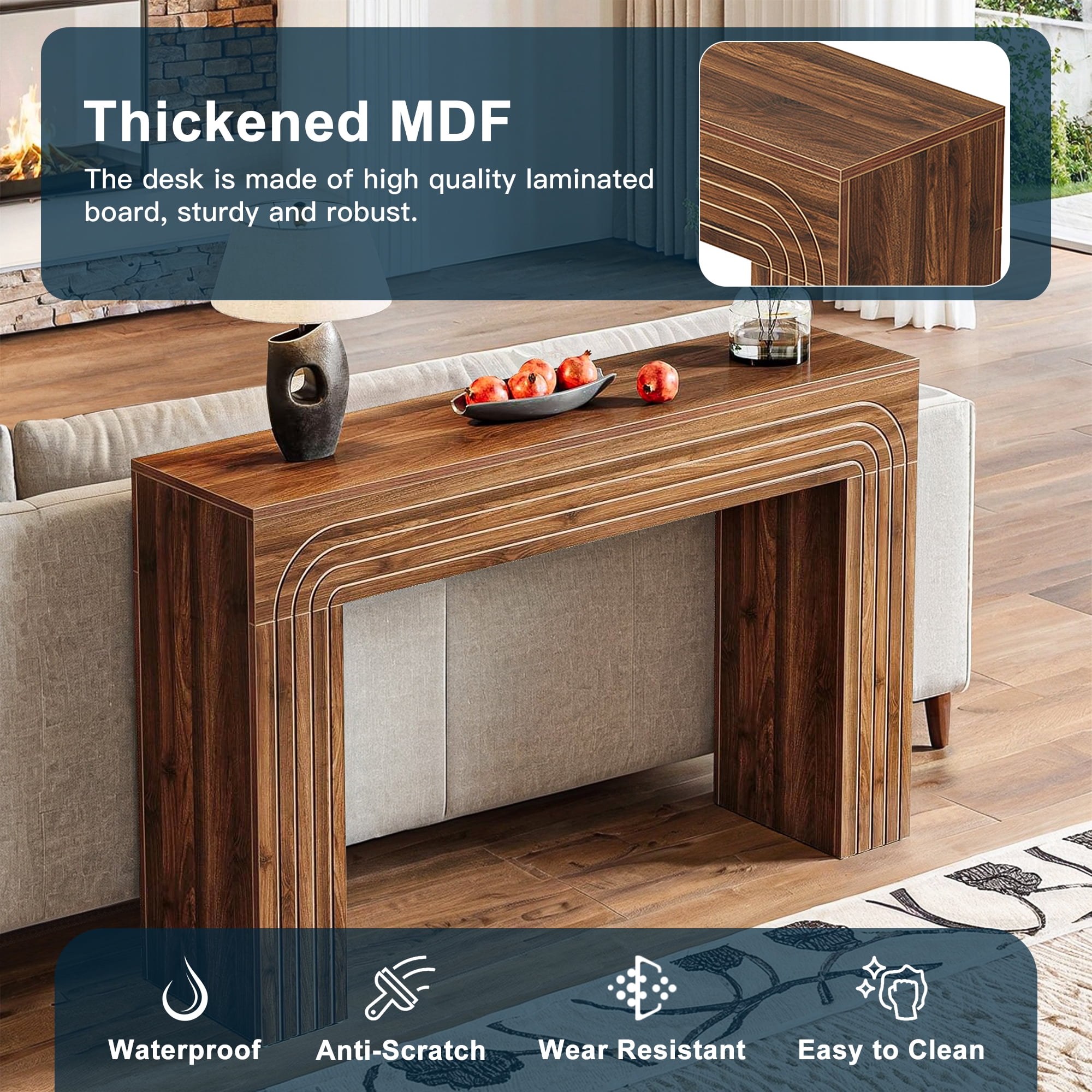 Demi Bonn 55" Wood Console Table, Farmhouse Sofa Table Hallway Table for Hallway, Bedroom, Living Room, Brown