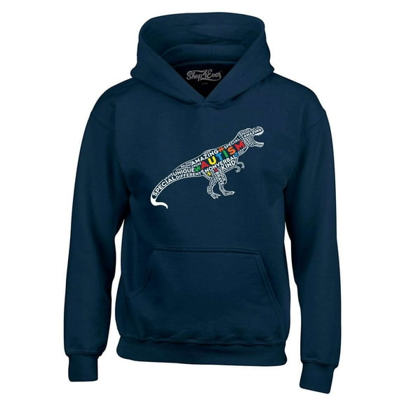 Shop4Ever Men's Autism Awareness Dinosaur Word Cloud Hooded Sweatshirt Hoodie Medium Navy