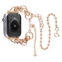 ELEHOLD Double Circle Bead Chain Stainless Steel Chain Jewelry Metal Strap Replacement Band Compatible for Apple iWatch Series SE/9/8/7/6/5/4/3/2/1 Ultra1/2 49/45/44/42mm,Rosegold