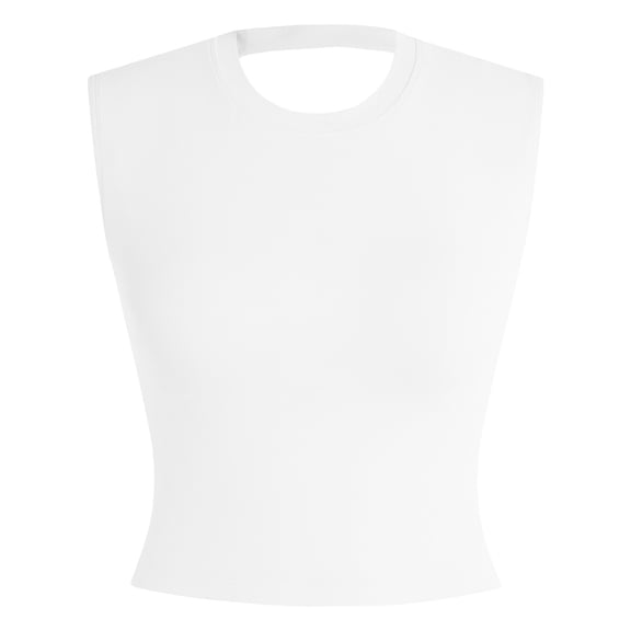 Wang6 Womens High Neck Cropped Tank Tops Summer Backless Sleeveless Shirts Causal Slim Fit Fitness Gym T Shirts Tees White 8