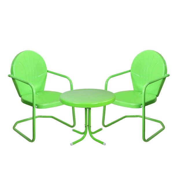 3Piece Retro Metal Tulip Chairs and Side Table Outdoor Set, Lime Green