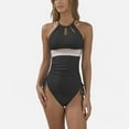 thumbnail image 7 of Swim Women's High Neck One Piece Swimsuit with Keyhole Front Detail and Ruched Side Drawstrings - Medium, Black, 7 of 7
