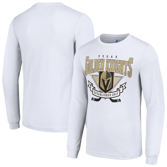 Men's Starter White Vegas Golden Knights Team Logo Graphic Long Sleeve T-Shirt