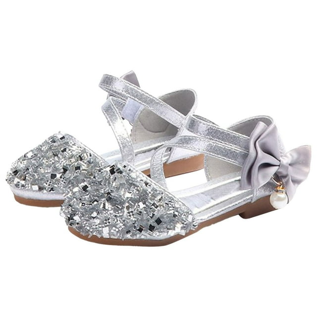 B91xZ Chaussures de Robe pour Fille Mode Ballerines avec Nœud, Argent 6.5