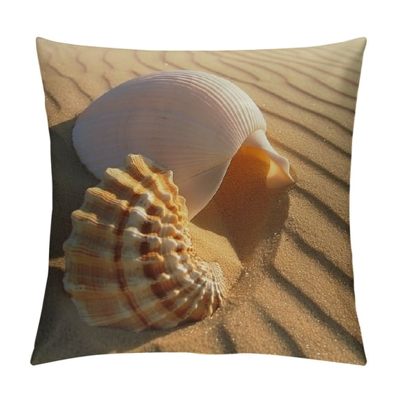 Creowell  Seashells Throw Pillow Cushion Cover, Little Seashell on Golden Yellow Sand Sea Coastal Theme Beach Art Print, Decorative Square Pillow Case, Sand Brown White