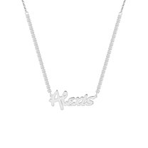 Personalized Planet Women's Bold Script Name Plaque CZ Chain Necklace