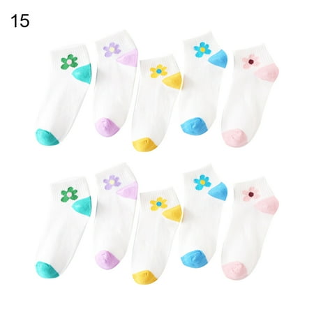 

JunDanmall 5Pairs Women Marguerite Star Print Elastic Cotton Anti Sweat Low Cut Ankle Socks