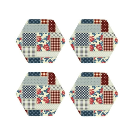 

Tideii Patchwork In Country Style for Leather Coasters 4 Pieces Anti-fouling and Anti-scalding Decorative Coasters Suitable for Restaurants Kitchens Coffee Shops-Hexagon