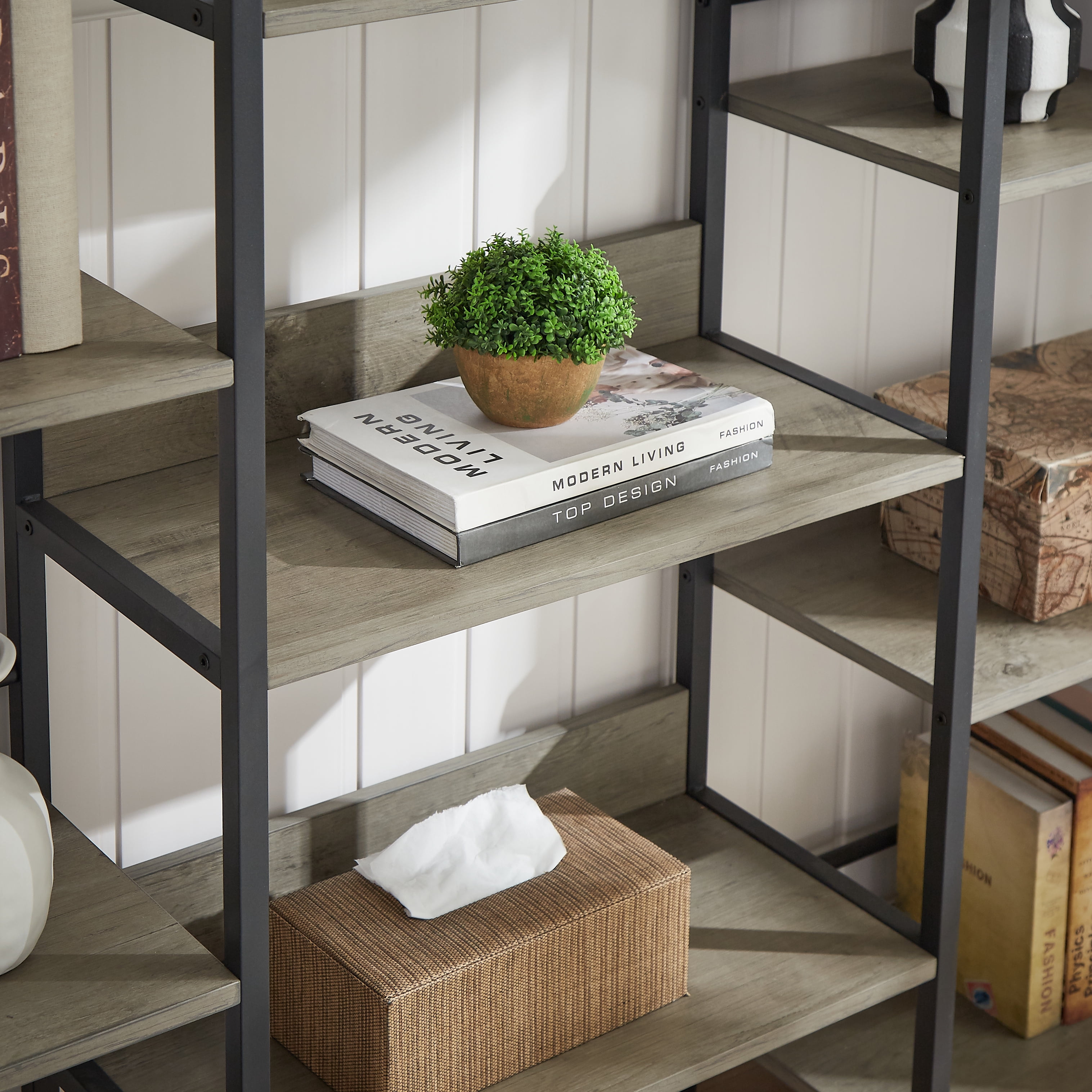 Aukfa 5-Shelf Tall Bookshelf, Modern Large Open Bookcase for Living Room Bedroom, Gray