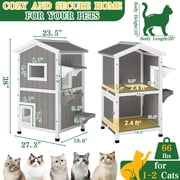 PETSCOSSET Outdoor Cat House, Two-Story Wooden Feral Cat Shelter with Openable Roof, Escape Door