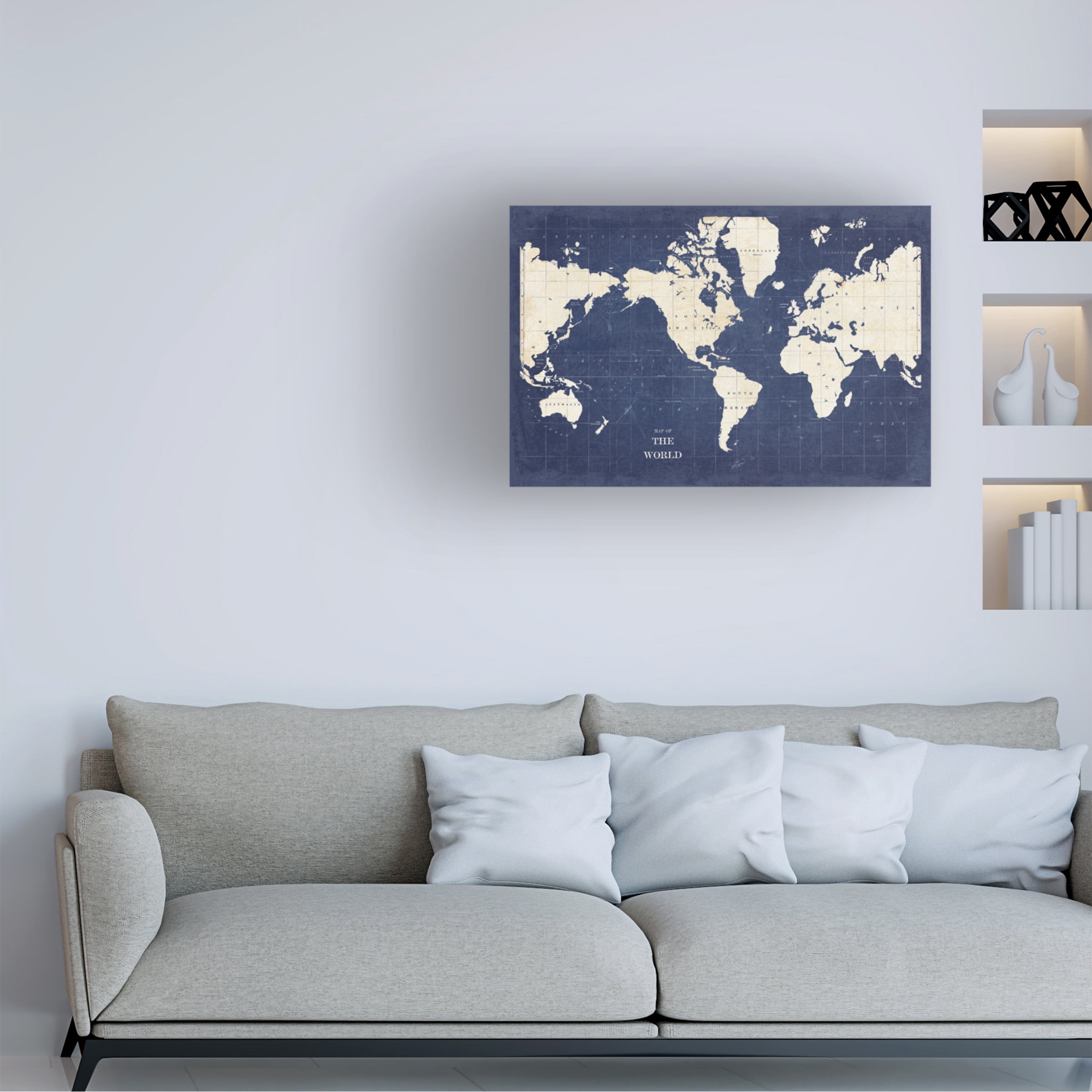 Sue Schlabach 'Blueprint World Map - No Border' Canvas Art