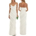 thumbnail image 4 of Coduop Women Spaghetti Strap Dress Layered Tiered Ruffle Sleeveless Backless Bodycon Long Dress, 4 of 5