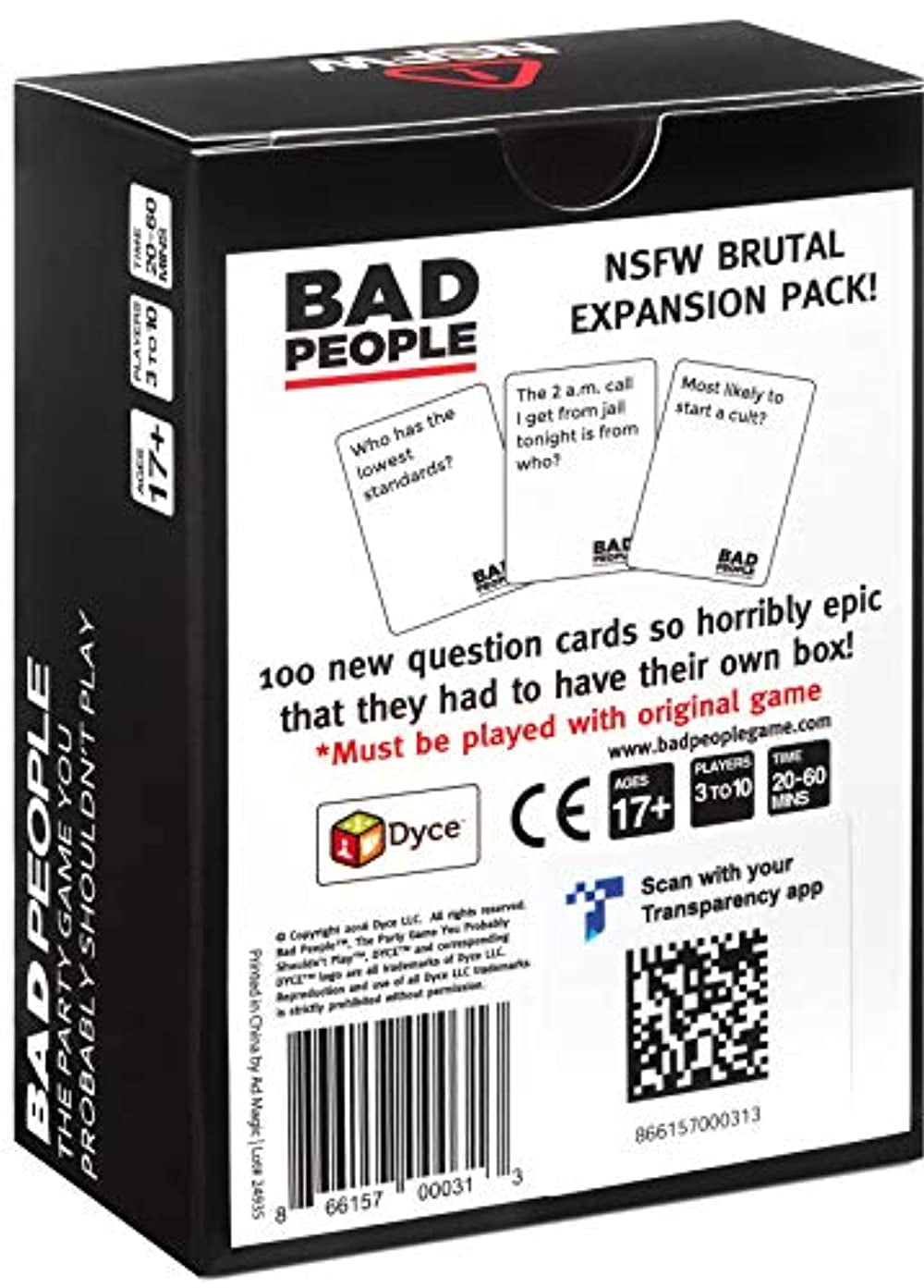 The Adult Party Game BAD PEOPLE The NSFW Brutal Expansion Pack 