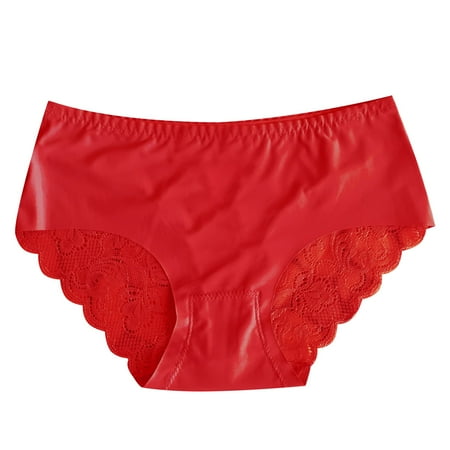QYZEU Womans Underwear Lace Patchwork Elastic Waist Breifs Seamless No Show Soft Comfy Briefs Panties Lightweight Breathable Fashion Underwears Red One Size