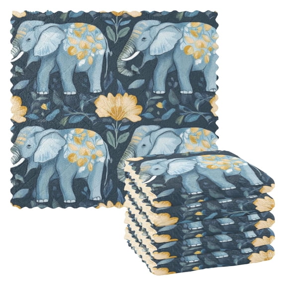 6 Pieces of Kitchen Towels 11x11Inch Kitchen Dish Cloths Kitchen Dish Towels Reuseable Cleaning Cloths Blue Elephant Seamless