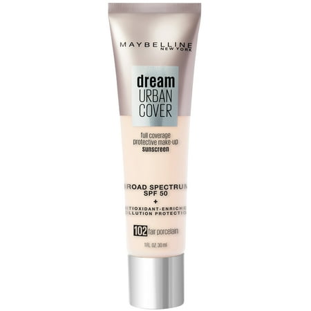 Maybelline Dream Urban Cover Flawless Coverage Foundation Makeup, SPF 50, Fair Porcelain, 1 fl. oz.