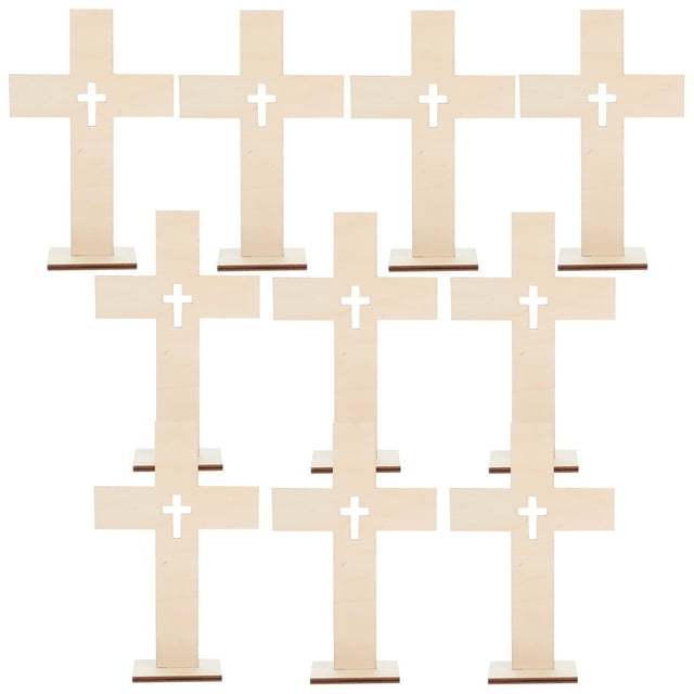 10 piezas de cruz de madera para manualidades, cruz de mesa, adorno de cruz de iglesia, adorno decorativo de cruz