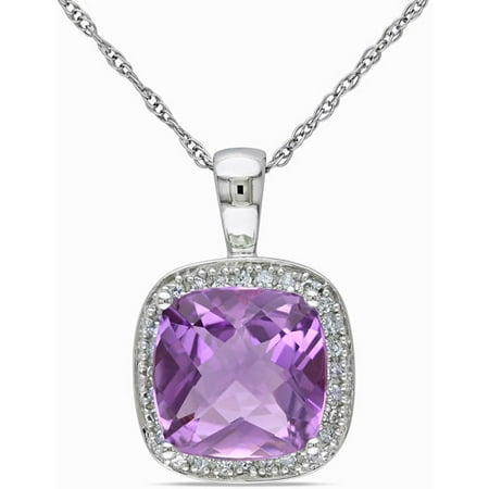 2-1/2 Carat T.G.W. Amethyst and Diamond-Accent 10kt White Gold Halo Pendant, 17
