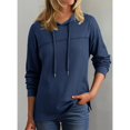 thumbnail image 4 of TKLPEHG Womens Hoodies Casual Waffle Knit Long Sleeve Drawstring Pullover Sweatshirts Solid Color Hooded Fall Sweatshirts Clothes (Navy,M), 4 of 7