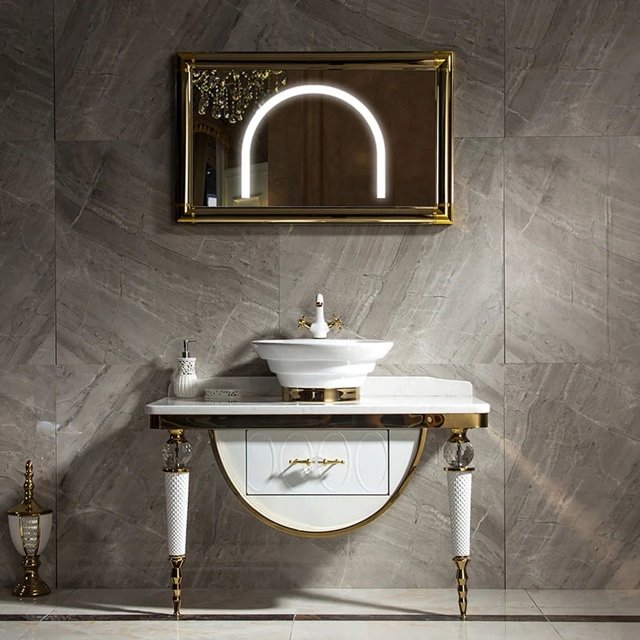 Classical European style Stainless Steel Bathroom Cabinet Bathroom Vanity With Sink Bathroom My Lux Decor Round