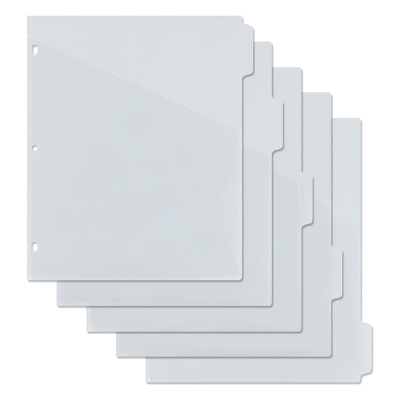 Multibey Binder Dividers with Pockets - 8 Plastic Dividers for 3 Ring Binders - A4 Bividers with Pocket & Tabs for Planners (Grey - 5 Tabs)