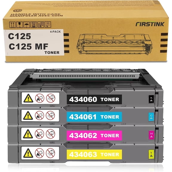 C125P C125MF Toner Cartridges 434060 434061 434062 434063 Compatible for Ricoh C125 P and C125 MF Printers (4Pack Black Cyan Magenta Yellow)