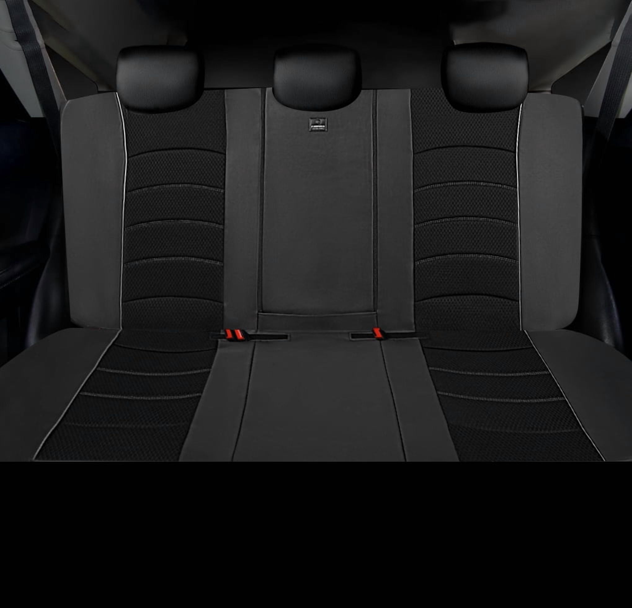 CAR GRAND Comfortable  3D Foam Mesh PU Leather Back Seat Covers, Air Cool Mesh Beathable Rear Bench Seat Protectors for Automotive Interior Covers for Car Sedan SUV  All Black