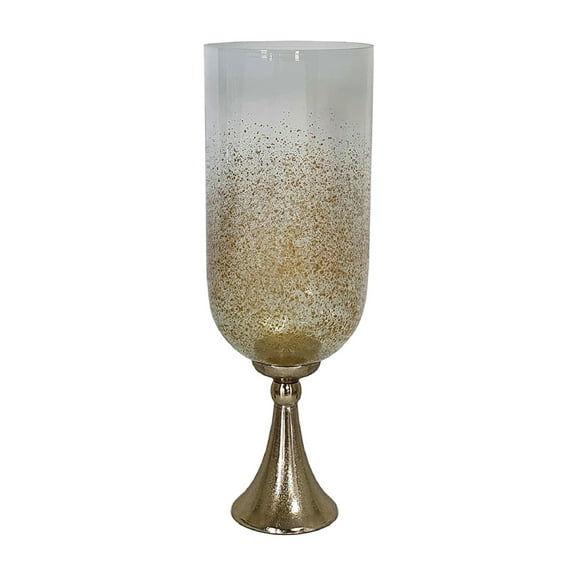A&B Home Kathleen Glass Vase with Aluminum Base - 6"Dia. x 18"H - Gold/Frosted White