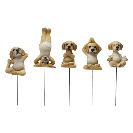 5 Pcs Garden Yoga Dog Shape Stakes Dog Statue Stake Ornaments Yard Resin Arts Decor