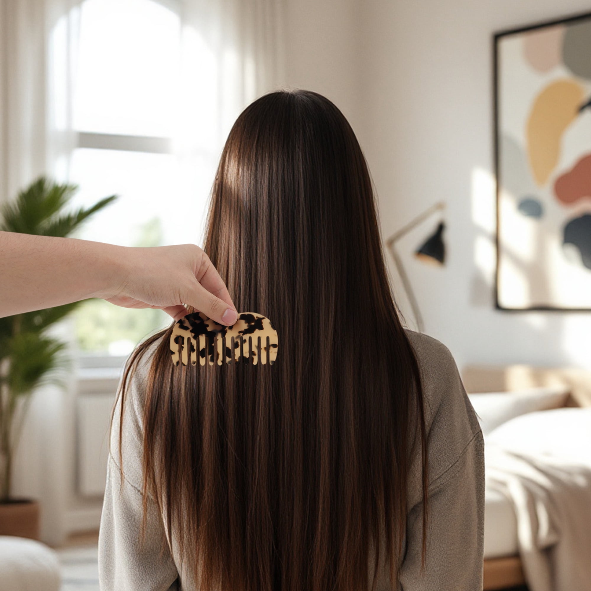 Unique Bargains 1 Pc M Shaped Marble Wide Tooth Comb for All Hair Types Care Light Brown