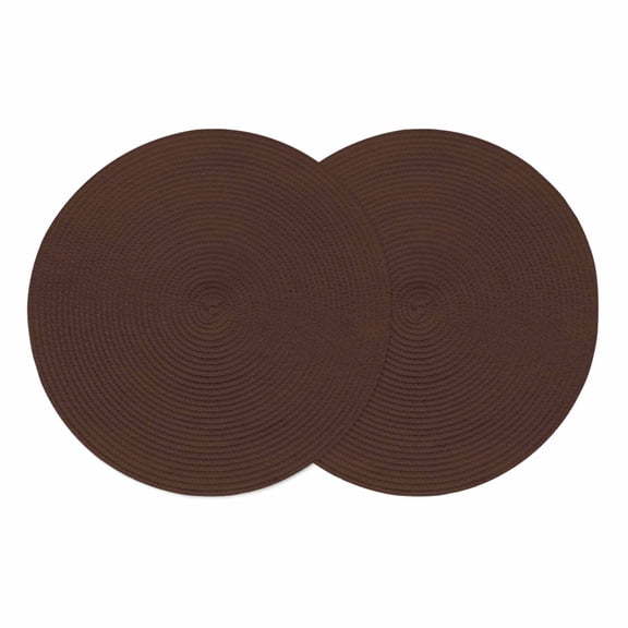 Brown Pure Color Round 13 Inch Placemats Set of 2, Aesthetics Contemporary Luxury HeatResistant Non Slip Place Mats for Dining Table, Wipeable Braided Kitchen Table Mats for Housewarming