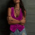 thumbnail image 6 of VEKDONE Women's Velvet Vest Deep V Neck Elegant Button Down Vest Summer Sleeveless Y2K Waistcoat Slim Fit Tunic Tops Hot Pink L, 6 of 7